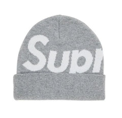 Supreme Big Logo Beanie Fw25 Heather Grey Cuffed Knit Winter Hat