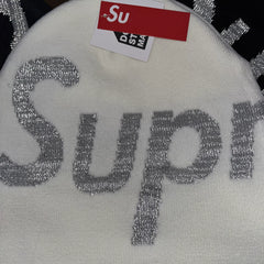 Supreme Big Logo Beanie Fw25 Off White Cuffed Knit Winter Hat