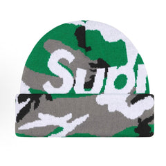 Supreme Big Logo Beanie Fw25 Green Camo Cuffed Knit Winter Hat