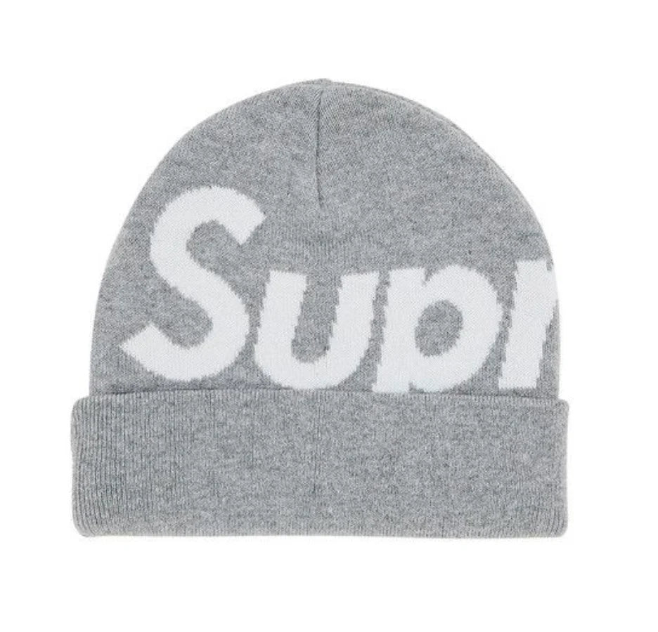 Supreme Big Logo Beanie Fw25 Heather Grey Cuffed Knit Winter Hat