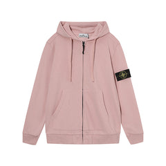 Stone Island Dusty Pink Arm Patch Full Zip Hooded Sweatshirt